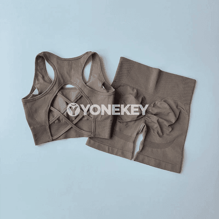 2 bölek zenanlar üçin tikinsiz yoga toplumy — ýokary belli şortikli sport bra