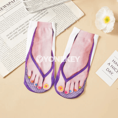 Aýallar üçin 3D çaply gyzykly flip-flop görnüşli pes kesimli joraplar