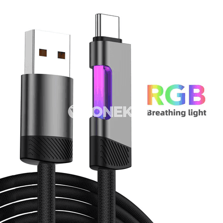 NNBILI RGB LED USB-C to USB-C çalt zarýad kabeli, 120W