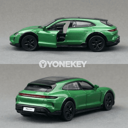 Porsche Taycan Turbo S 1:36 metal awtoulag modeli, sesli we ýagtyly
