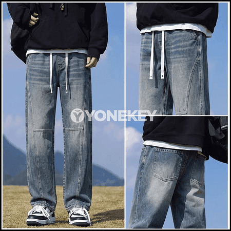 Erkekler üçin göni kesimli klassik denim jeans jalbar