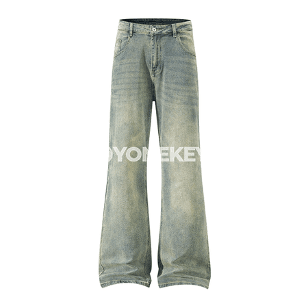 Zenanlar üçin ýokary belli giň kesimli denim jalbar, flare görnüş