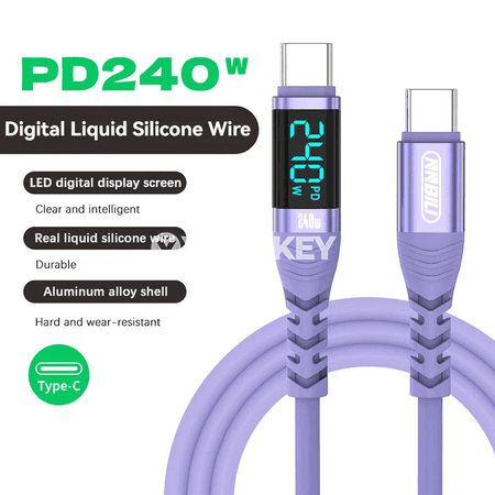 NNBILI 240W USB-C to Type-C çalt zarýad kabeli, displeýli