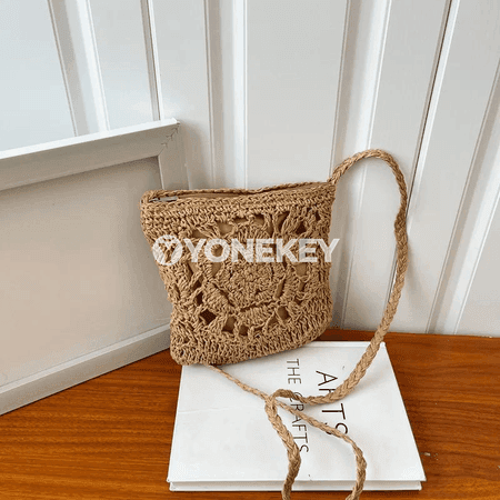 Aýal-gyzlar üçin örülen samana egin sumkasy, boho stil