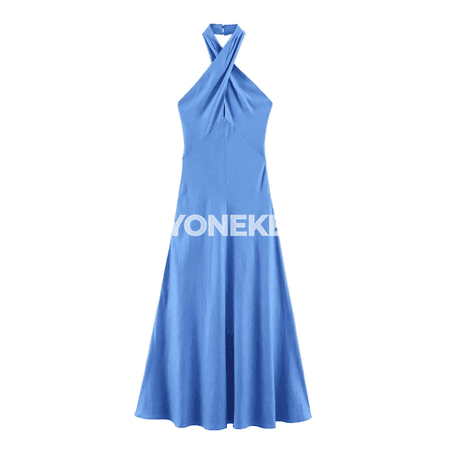 Zenanlar üçin ýeňsiz halter midi köýnek, tomusky rahat stil