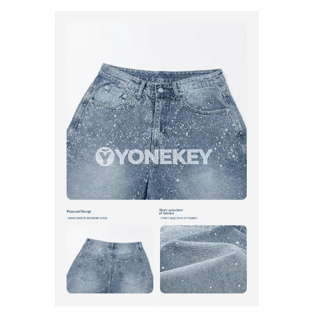 Erkekler üçin retro denim şortik — ýokary bil, giň kesim