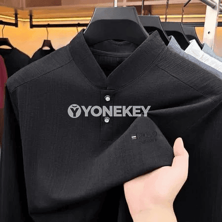 Erkekler üçin standarty laýyk boýly, duran ýaka, uzyn ýeňli polo köýnek
