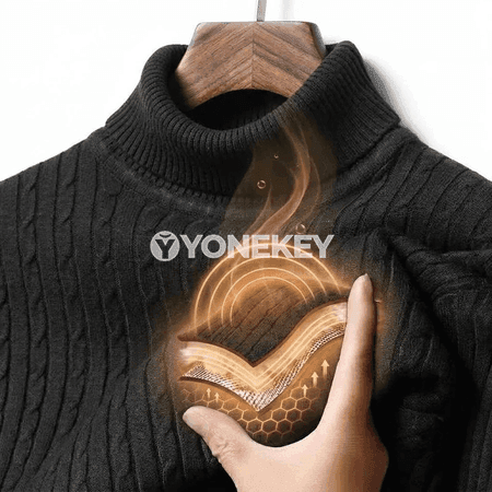 Erkekler üçin ýyly köýnek boýunlykly, gyşlyk örülen triko