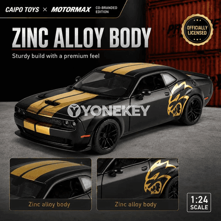 MOTORMAX 1:24 Dodge Challenger SRT Hellcat metal model maşyn, sesli-ýagtyly