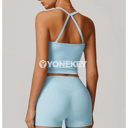 Zenanlar üçin arkasy kesişli push-up yoga sport brası