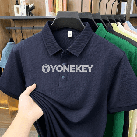 Erkekler üçin rahat waffle polo futbolka, dem alýan gysga ýeňli