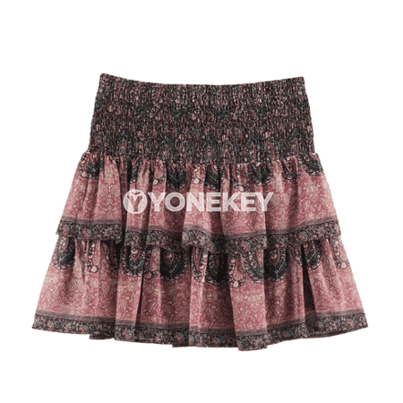 Zenanlar üçin boho çaply mini ýubka, ýaz tomus