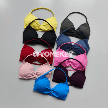 Aýal sporty bra: ýokary goldawly, inçe gaýyşly, ýoga üçin