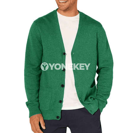 Erkekler üçin ýeňil örme kardigan switer, V-boýunly