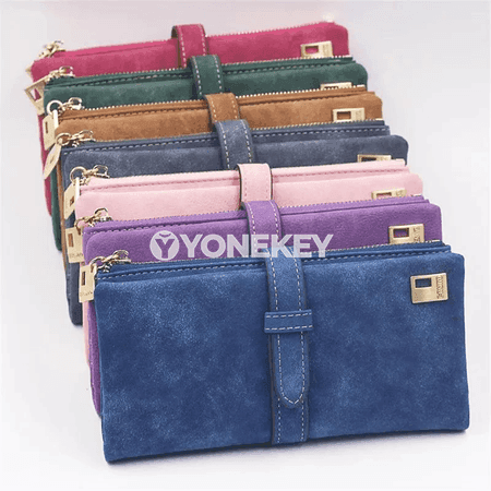 Zenanlar üçin uzyn multi-kartaly deri gapjyk, kross-begli clutch