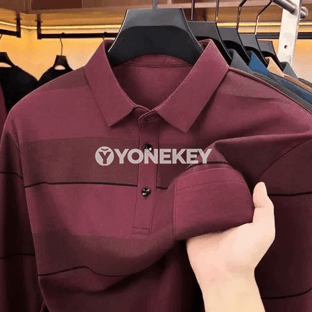 Erkekler üçin zolakly uzyn ýeňli polo kofta, döş jübüli