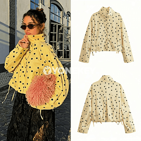 Zenanlar üçin ýeňil nokatly gysga jaket, ýaz güýz stili