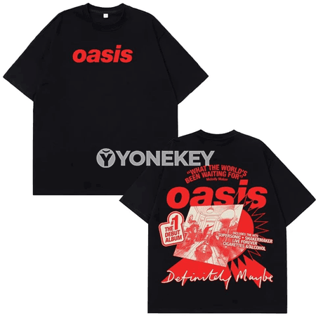 Oasis Band logolu erkek-zenan retro futbolkasy, gysga ýeňli