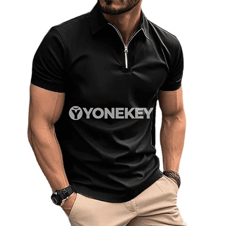 Erkekler üçin ýeňil ýazky zip polo futbolka, dar kesim, dürli reňkler