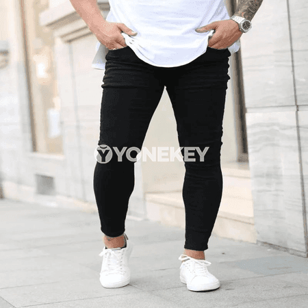 Erkekler üçin dar kesimli elastik belli jeans balak