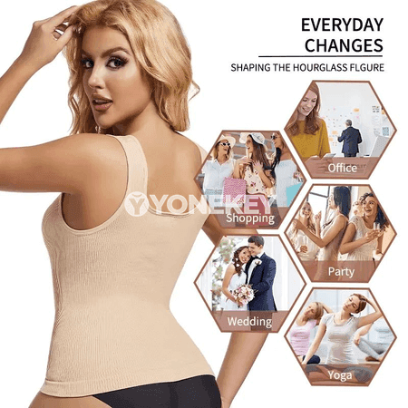 Zenanlar üçin şekillendiriji top, garyn kontrolly, giň gaýyşly bluzka