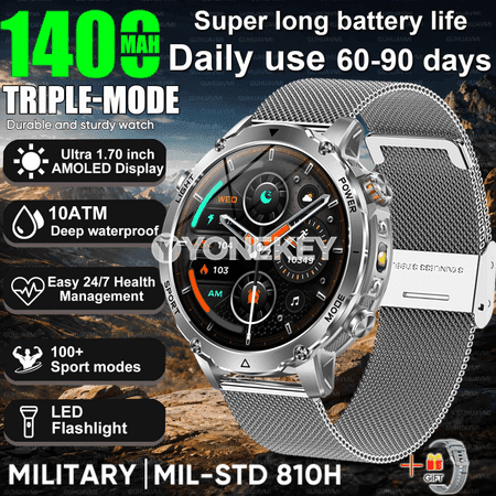 1400mAh batareýaly sport akylly sagat, 10ATM, SOS, Bluetooth