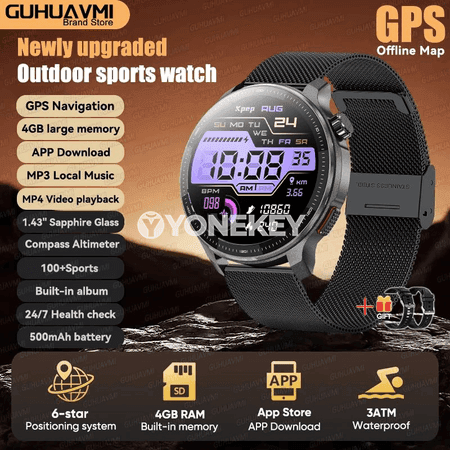 GPS, 4GB ýatymly akylly sagat, 1.43" AMOLED, Bluetooth jaňy