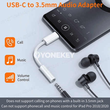 USB-C — 3.5 mm audio adapter, naushnik üçin, 1-2 paket