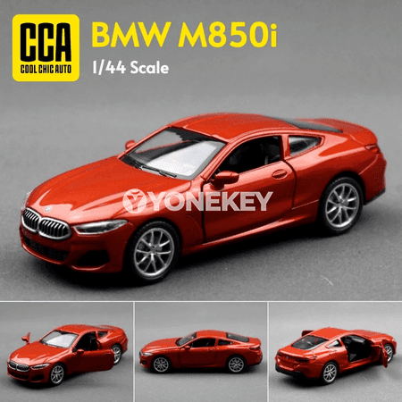 1:44 BMW M850i metal maşyn modeli, çekip goýberilýän, gapylary açylýar
