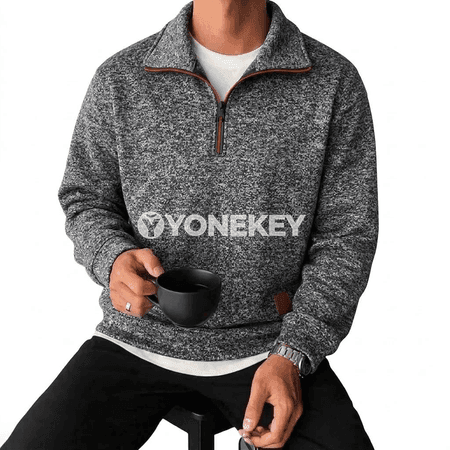 Erkekler üçin ýarym zipli sport köýnegi, rahat, ýeňil we ýyly model