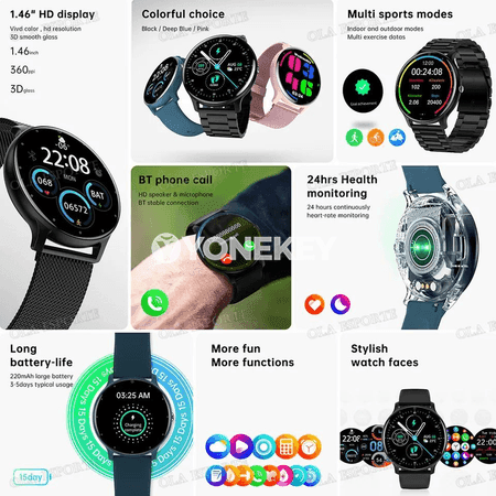 Erkekler we zenanlar üçin Bluetooth jaňly akylly sagat, sport görnüşli