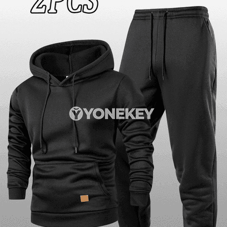 Erkekler üçin 2 bölek kapýuşonly kostýum, elastik jogger balakly
