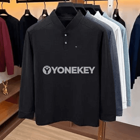 Erkekler üçin mandarin boýunly uzyn ýeňli polo köýnek, iş we gündelik stil