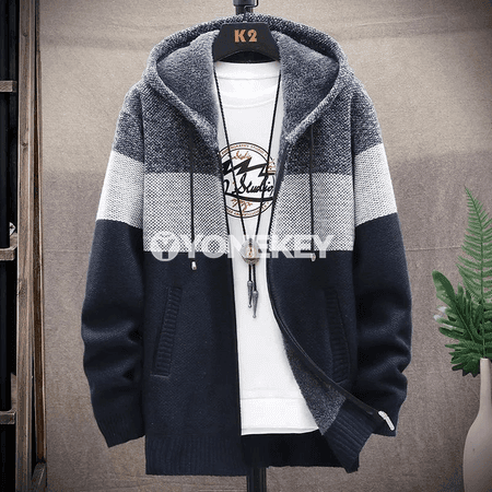 Erkekler üçin güýz-gyş ýyly trikotaž kardigan jaket, fermuarly