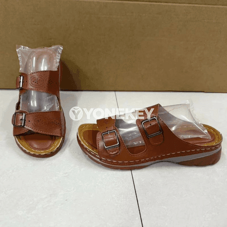 Zenanlar üçin rahat tomus şypbyklary, goşa tokaly platformaly sandal
