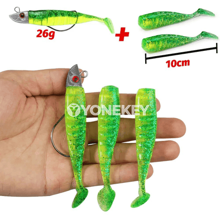 3 sany ýumşak balyk tutyş emeli, metal jig başly, 10cm / 13cm