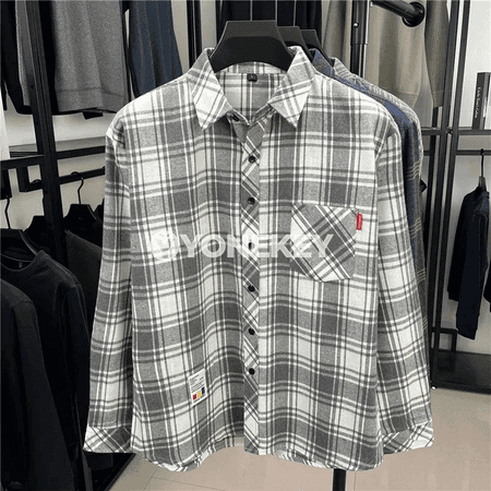 Erkekler üçin ýyly, ýumşak plaid düwmeli köýnek