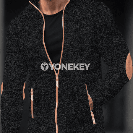 Erkekler üçin ýaz- güýz ziperli göni ýakaly trikotaž switer jaket