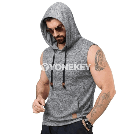 Erkekler üçin ýeňil ýeňsiz kapýuşonly sport switeri