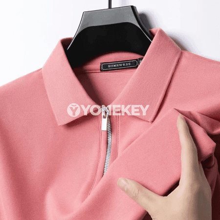 Erkekler üçin ýeňil ýazky zip polo futbolka, dar kesim, dürli reňkler