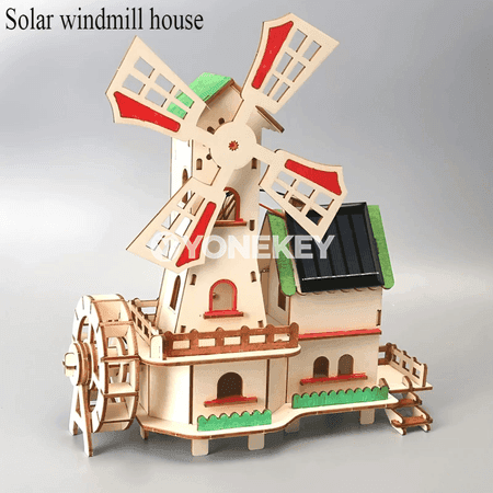 Gün we ýel degirmeni öý modeli, çagalar üçin 3D agaç gurluşyk oýunjagy