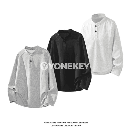 Erkekler üçin rahat Henley uzyn ýeňli köýnek, giň kesim, gündelik stil