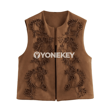 Zenanlar üçin gülli tikinli ýeňsiz vintage top