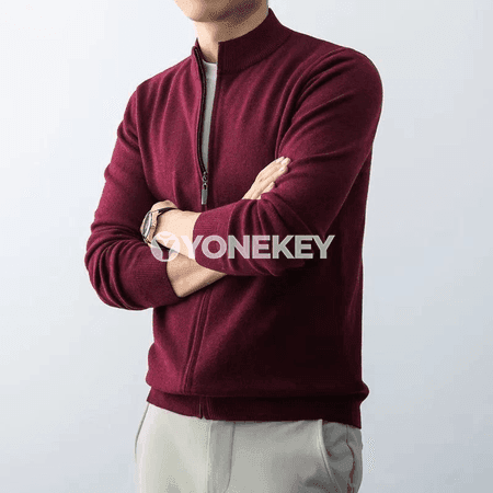 Erkekler üçin ýyly zipli kardigan, slim fit trikotaž switer