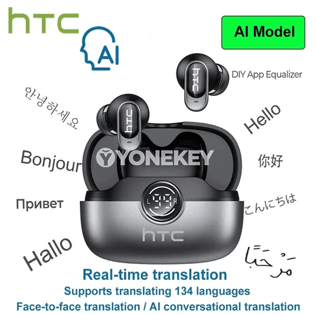 HTC NE79 TWS Bluetooth 6.0 nauşnikler, AI terjimeçi, HiFi ses
