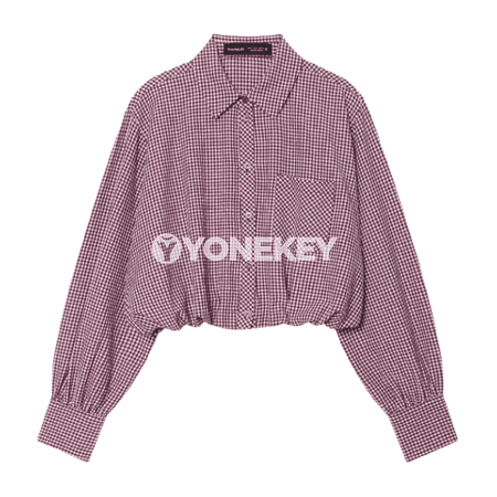 Zenanlar üçin kädeli ýeňli plaid bluzka, ýeňil we sypaýy stil