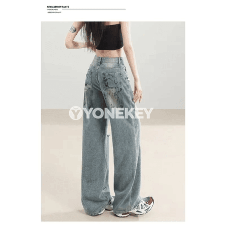 Aýal-gyzlar üçin ýokary belli giň pera balak, retro denim