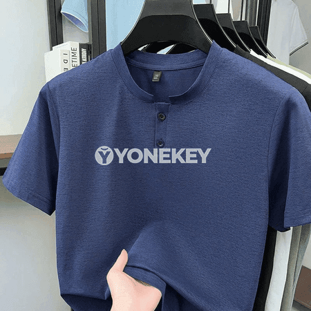 Erkekler üçin iki düwme henley boýunli tomusky dem alýan futbolka