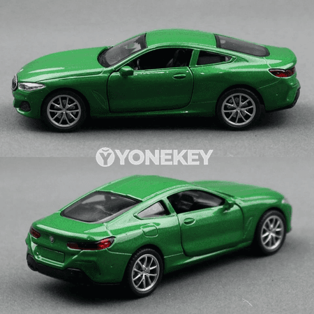 1:44 BMW M850i metal maşyn modeli, çekip goýberilýän, gapylary açylýar