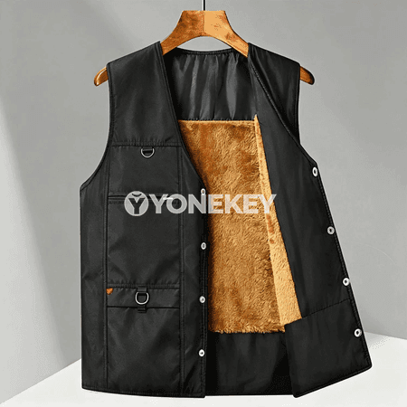 Erkekler üçin ýyly, galyň içli gündelik ýeňsiz jaket